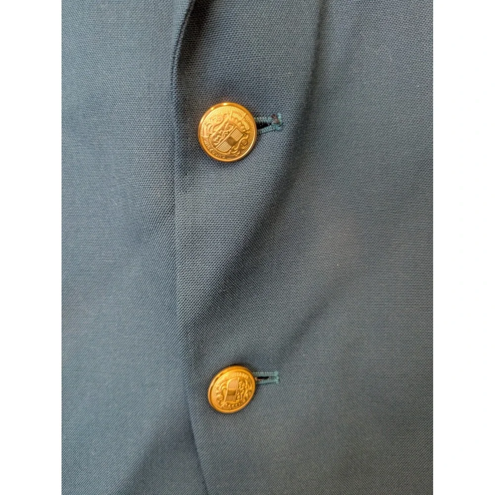 di Benedetto Blazer Men's 46 Bright Turquoise Gold Crest Buttons Notch Lapel